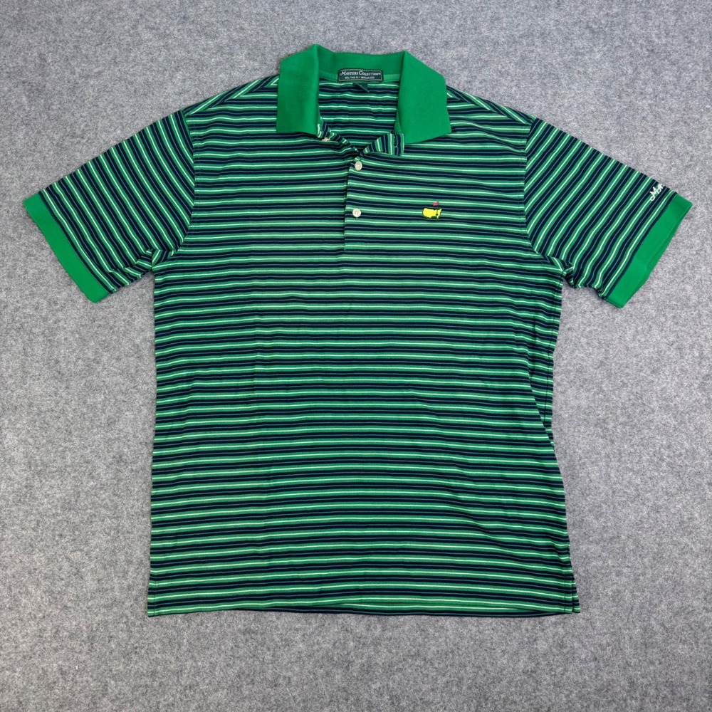 Masters Collection Mens Green Striped Pima Cotton Golf Polo Shirt Medium